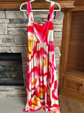 Amanda Uprichard Florence High Slit Multicolor Maxi Dress W/ Pockets Sz Medium